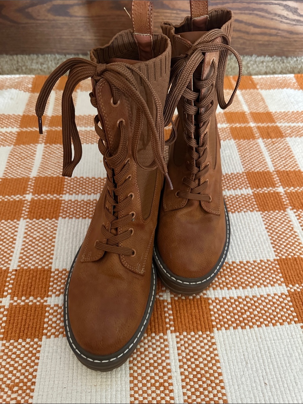 Yellow Box Cognac Lace-Up Combat Boots